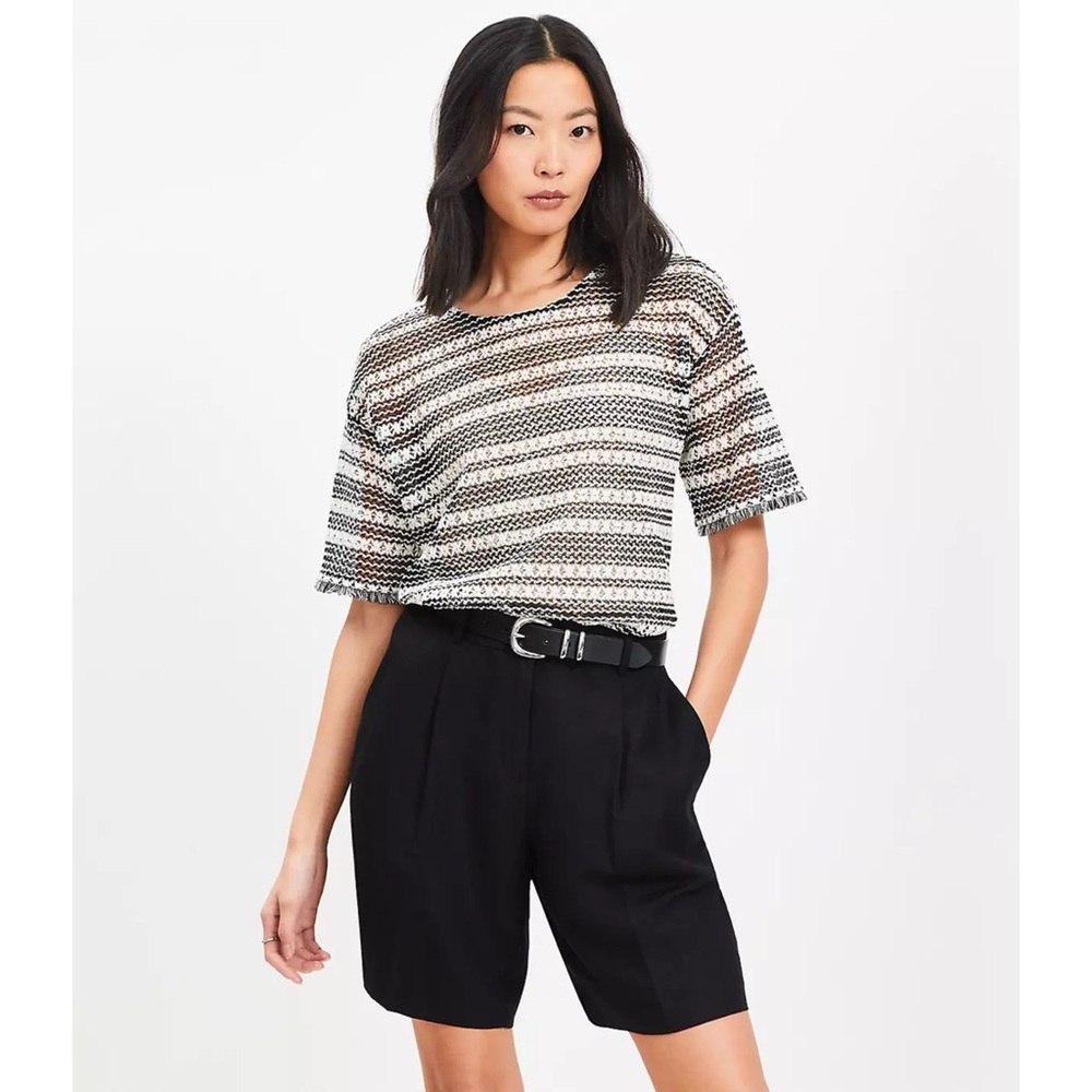 NWT Loft Striped Crochet Modern Tee - Size XL